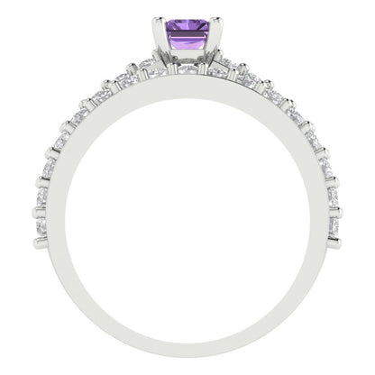 1.325 cttw Emerald Cut Simulated Alexandrite Bridal Set - Solid White Gold Engagement Ring & Wedding Band