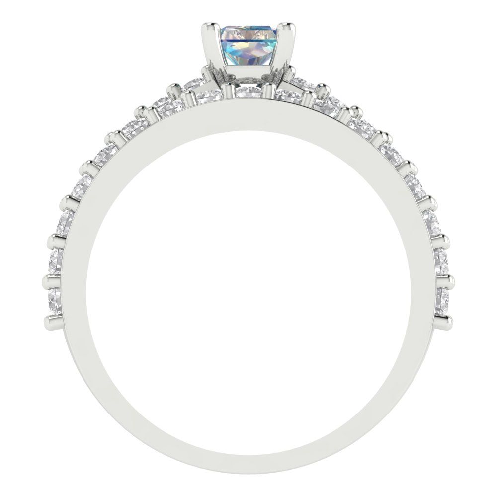 1.325 cttw Emerald Cut Blue Moissanite Bridal Set - Solid White Gold Engagement Ring & Wedding Band