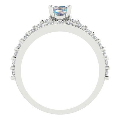 1.325 cttw Emerald Cut Blue Moissanite Bridal Set - Solid White Gold Engagement Ring & Wedding Band