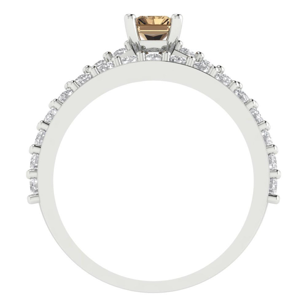 1.325 cttw Emerald Cut Simulated Champagne Diamond Bridal Set - Solid White Gold Engagement Ring & Wedding Band
