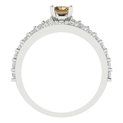 1.325 cttw Emerald Cut Simulated Champagne Diamond Bridal Set - Solid White Gold Engagement Ring & Wedding Band