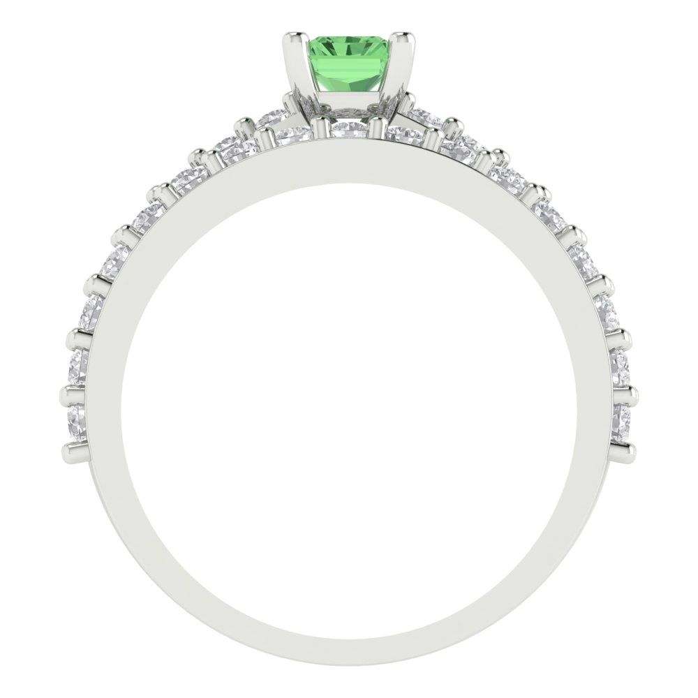 1.325 cttw Emerald Cut Simulated Green Diamond Bridal Set - Solid White Gold Engagement Ring & Wedding Band