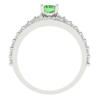 1.325 cttw Emerald Cut Simulated Green Diamond Bridal Set - Solid White Gold Engagement Ring & Wedding Band