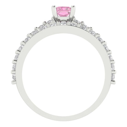 1.325 cttw Emerald Cut Simulated Pink Diamond Bridal Set - Solid White Gold Engagement Ring & Wedding Band