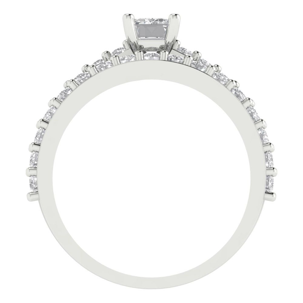 1.16 ct Brilliant Emerald Cut Natural Diamond Stone Clarity VS1-2 Color G-H White Gold Solitaire with Accents Bridal Set