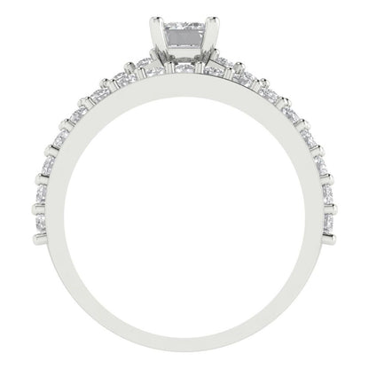 1.16 ct Brilliant Emerald Cut Natural Diamond Stone Clarity VS1-2 Color G-H White Gold Solitaire with Accents Bridal Set