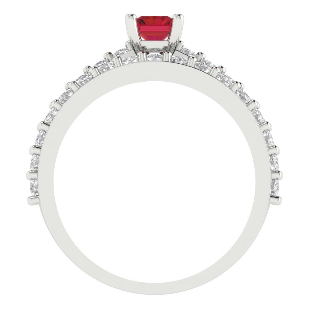 1.325 cttw Emerald Cut Simulated Ruby Bridal Set - Solid White Gold Engagement Ring & Wedding Band
