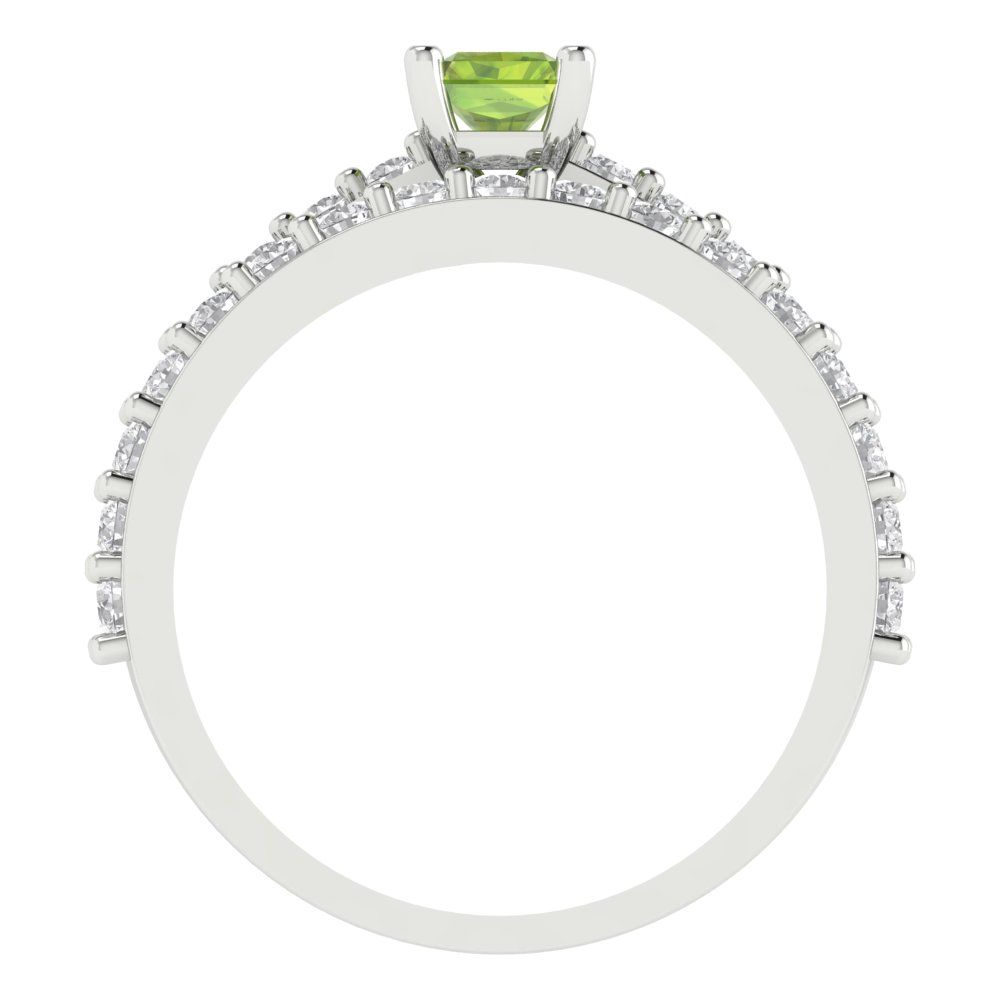 1.325 cttw Emerald Cut Natural Peridot Bridal Set - Solid White Gold Engagement Ring & Wedding Band