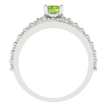 1.325 cttw Emerald Cut Natural Peridot Bridal Set - Solid White Gold Engagement Ring & Wedding Band