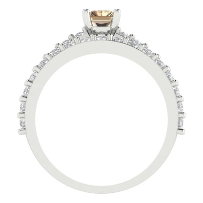 1.325 cttw Emerald Cut Yellow Moissanite Bridal Set - Solid White Gold Engagement Ring & Wedding Band