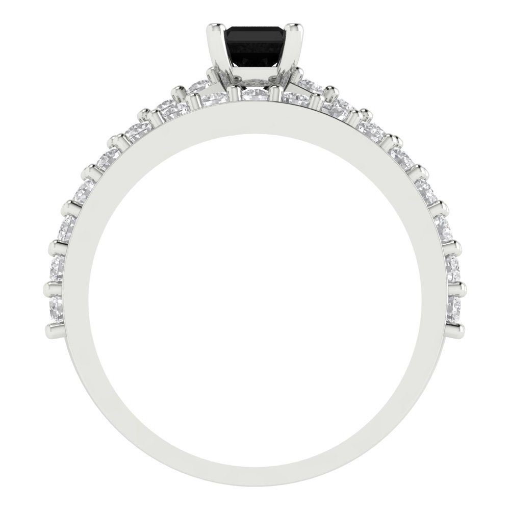 1.325 cttw Emerald Cut Natural Onyx Bridal Set - Solid White Gold Engagement Ring & Wedding Band