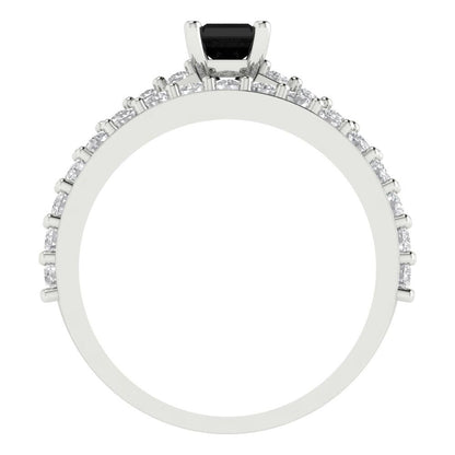 1.325 cttw Emerald Cut Natural Onyx Bridal Set - Solid White Gold Engagement Ring & Wedding Band