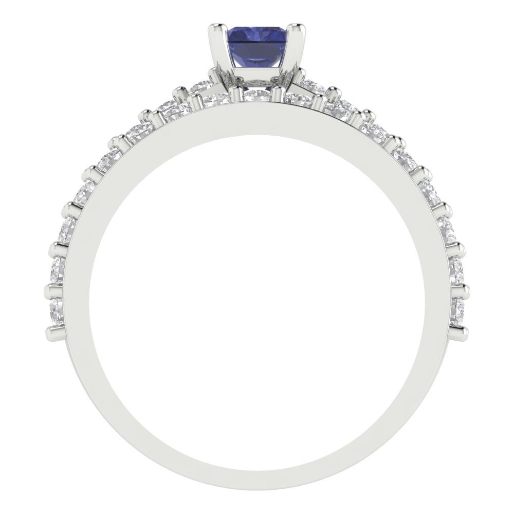 1.325 cttw Emerald Cut Simulated Tanzanite Bridal Set - Solid White Gold Engagement Ring & Wedding Band