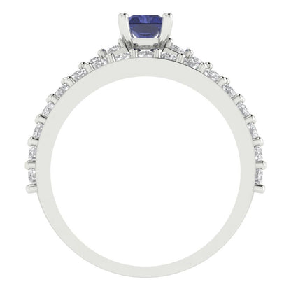 1.325 cttw Emerald Cut Simulated Tanzanite Bridal Set - Solid White Gold Engagement Ring & Wedding Band