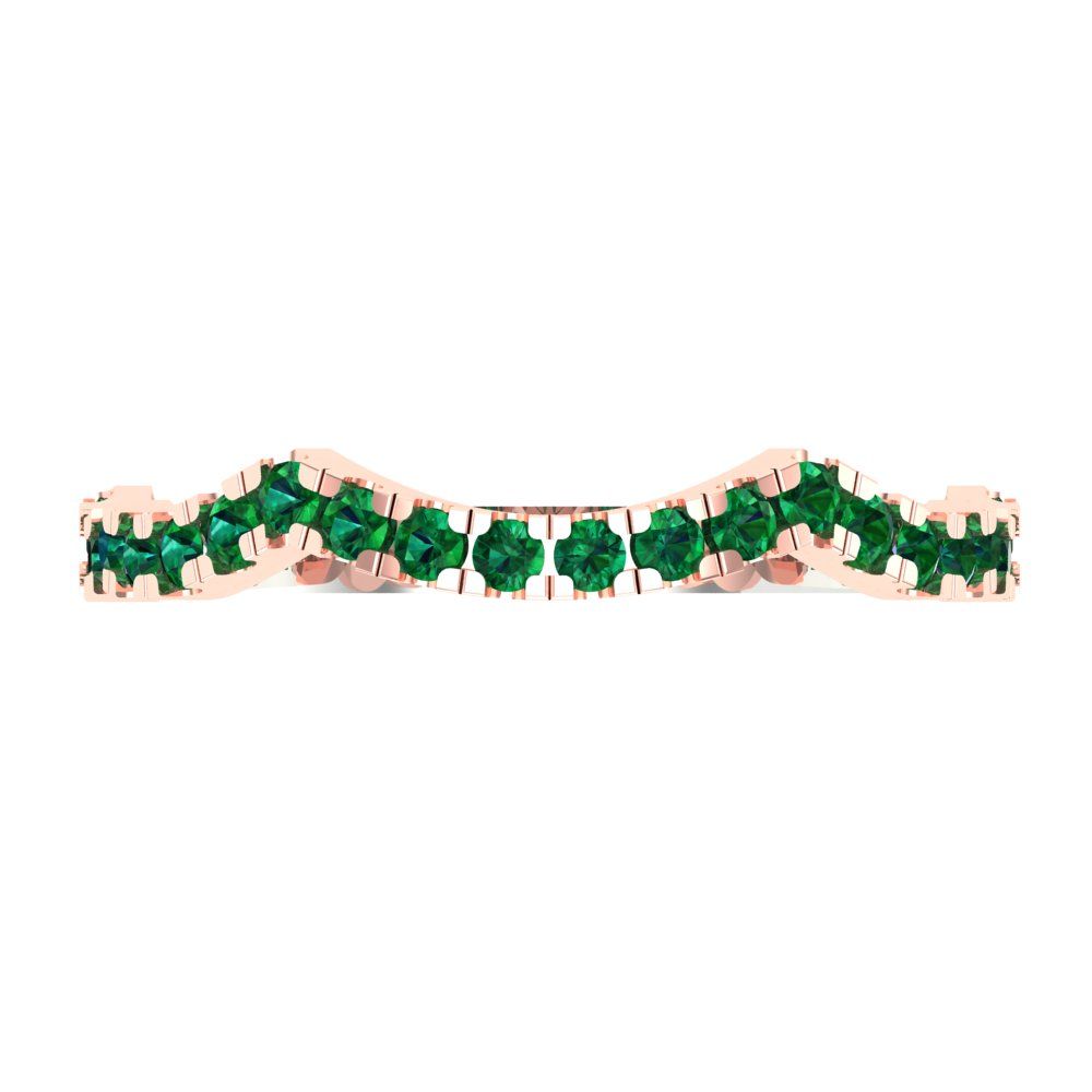 0.36 cttw Simulated Emerald Round Cut White/Rose Gold Eternity Wedding Band