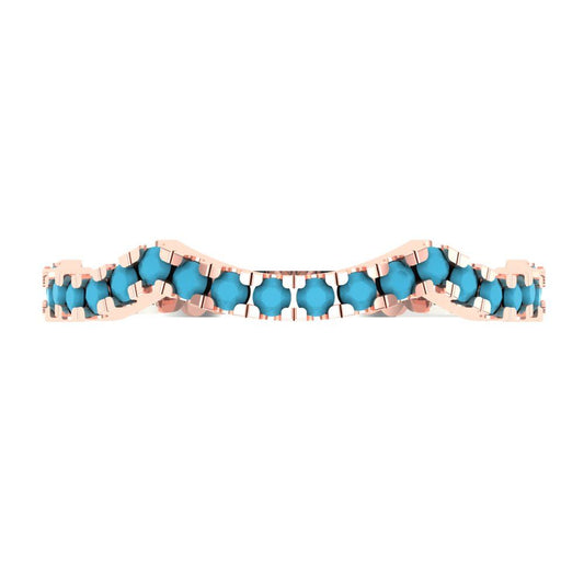 0.36 cttw Simulated Turquoise Round Cut White/Rose Gold Eternity Wedding Band