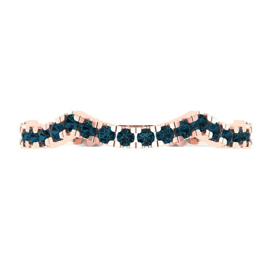 0.36 cttw Natural London Blue Topaz Round Cut White/Rose Gold Eternity Wedding Band