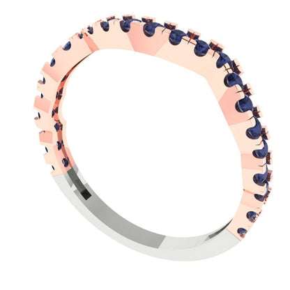 0.36 cttw Simulated Blue Sapphire Round Cut White/Rose Gold Eternity Wedding Band