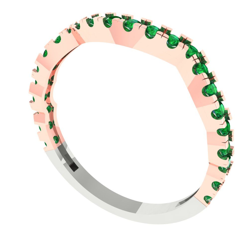 0.36 cttw Simulated Emerald Round Cut White/Rose Gold Eternity Wedding Band