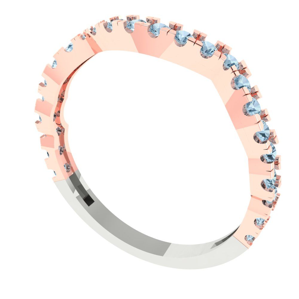0.36 cttw Natural Aquamarine Round Cut White/Rose Gold Eternity Wedding Band