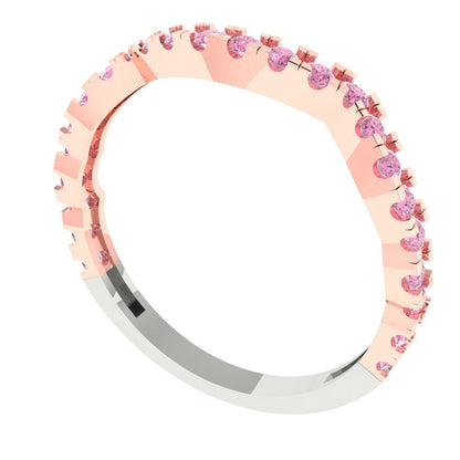 0.36 cttw Simulated Pink Diamond Round Cut White/Rose Gold Eternity Wedding Band