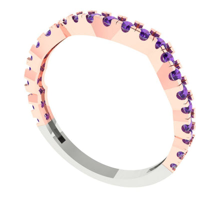 0.36 cttw Natural Amethyst Round Cut White/Rose Gold Eternity Wedding Band