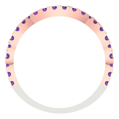 0.36 cttw Natural Amethyst Round Cut White/Rose Gold Eternity Wedding Band