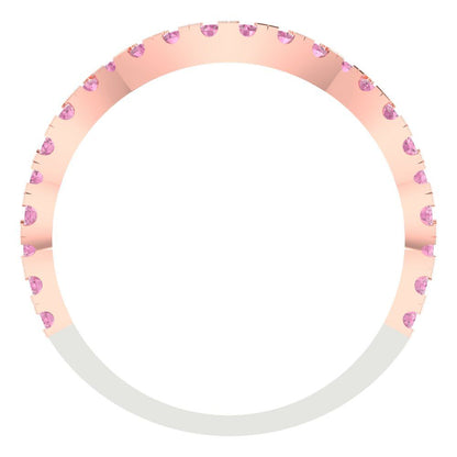 0.36 cttw Simulated Pink Diamond Round Cut White/Rose Gold Eternity Wedding Band