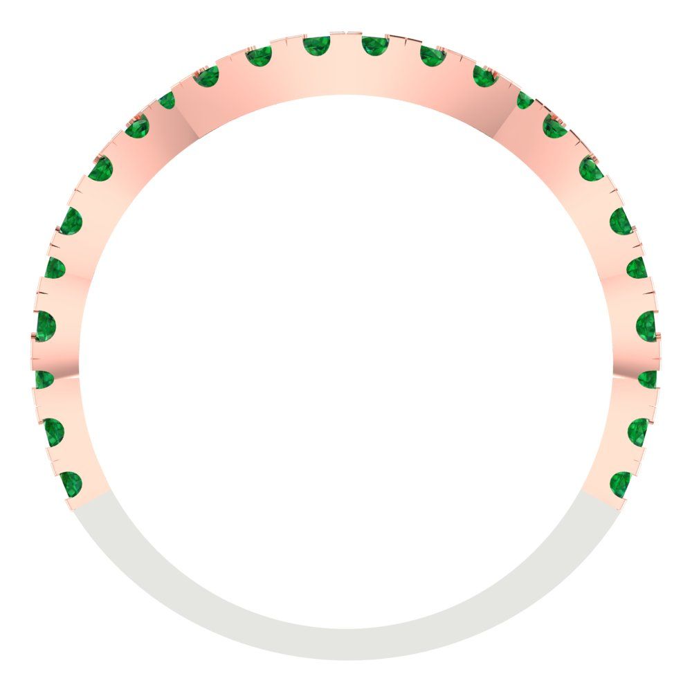 0.36 cttw Simulated Emerald Round Cut White/Rose Gold Eternity Wedding Band