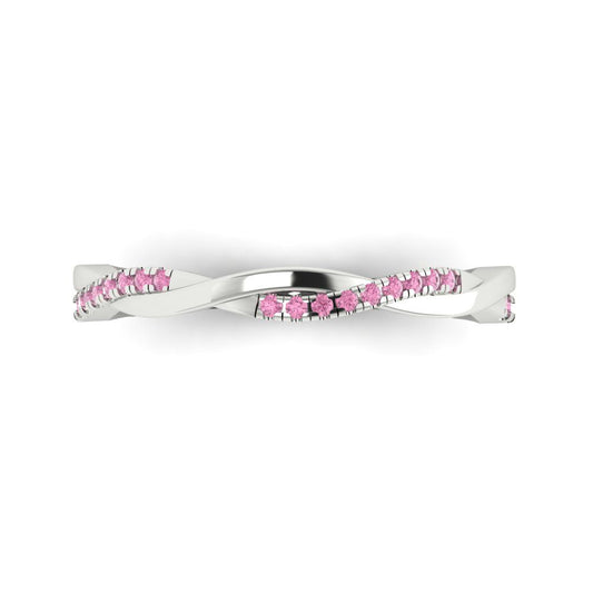 0.16 cttw Simulated Pink Diamond Round Cut White Gold Eternity Wedding Band