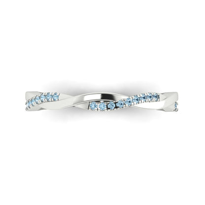 0.16 cttw Natural Swiss Blue Topaz Round Cut White Gold Eternity Wedding Band