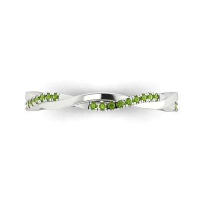 0.16 cttw Natural Peridot Round Cut White Gold Eternity Wedding Band