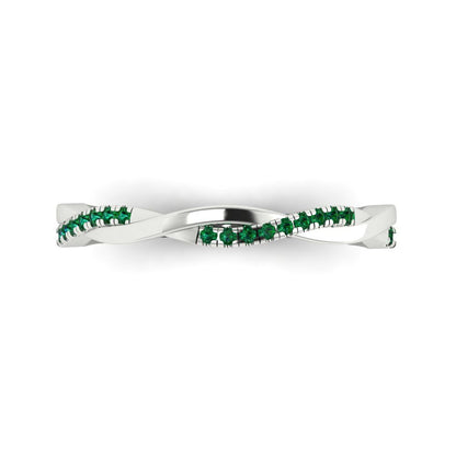 0.16 cttw Simulated Emerald Round Cut White Gold Eternity Wedding Band