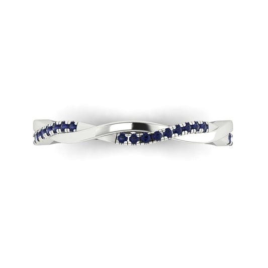 0.16 cttw Simulated Blue Sapphire Round Cut White Gold Eternity Wedding Band