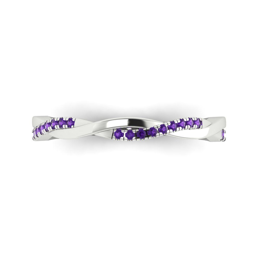 0.16 cttw Natural Amethyst Round Cut White Gold Eternity Wedding Band
