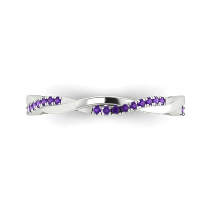0.16 cttw Natural Amethyst Round Cut White Gold Eternity Wedding Band