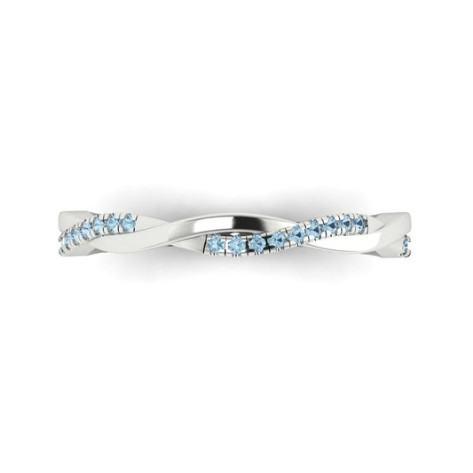0.16 cttw Natural Sky Blue Topaz Round Cut White Gold Eternity Wedding Band