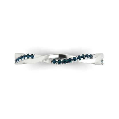 0.16 cttw Natural London Blue Topaz Round Cut White Gold Eternity Wedding Band