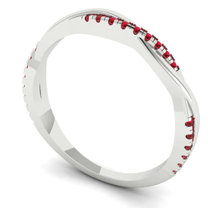 0.16 cttw Simulated Pink Tourmaline Round Cut White Gold Eternity Wedding Band