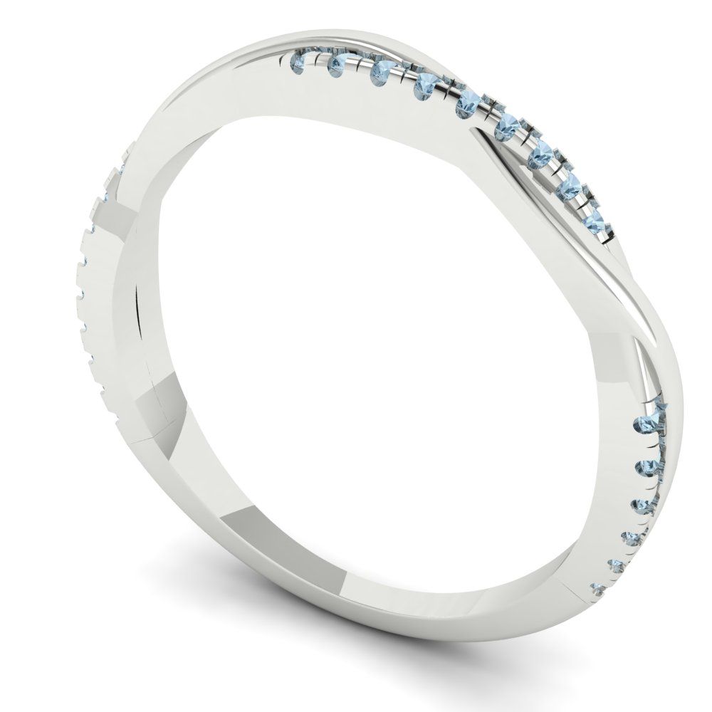 0.16 cttw Natural Swiss Blue Topaz Round Cut White Gold Eternity Wedding Band