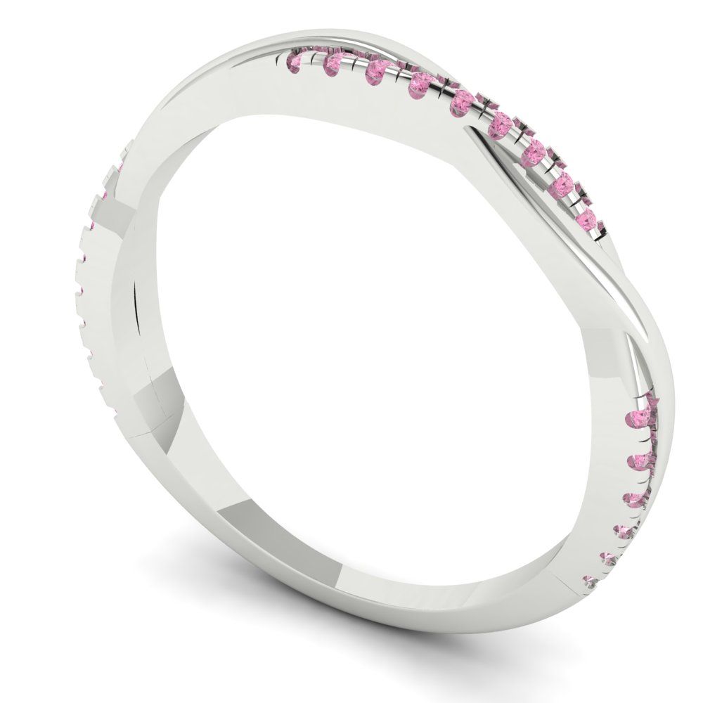 0.16 cttw Simulated Pink Diamond Round Cut White Gold Eternity Wedding Band