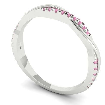 0.16 cttw Simulated Pink Diamond Round Cut White Gold Eternity Wedding Band