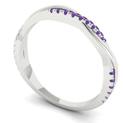 0.16 cttw Natural Amethyst Round Cut White Gold Eternity Wedding Band