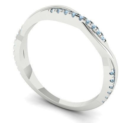 0.16 cttw Natural Sky Blue Topaz Round Cut White Gold Eternity Wedding Band