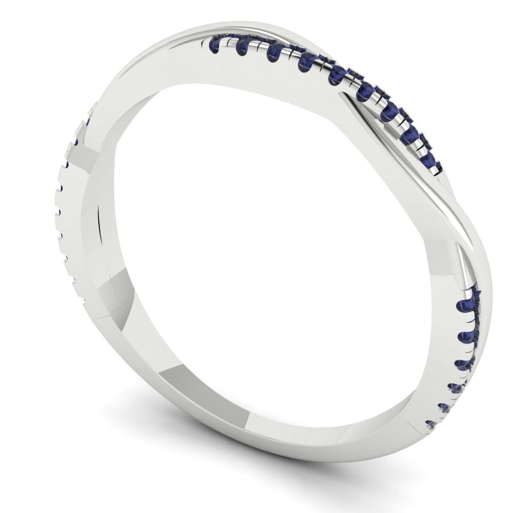 0.16 cttw Simulated Blue Sapphire Round Cut White Gold Eternity Wedding Band