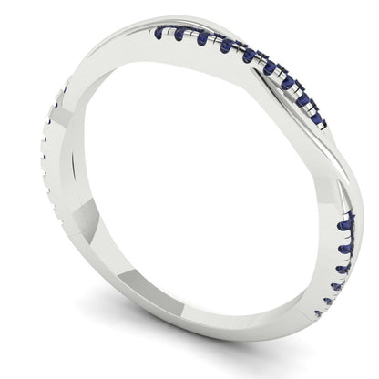 0.16 cttw Simulated Blue Sapphire Round Cut White Gold Eternity Wedding Band