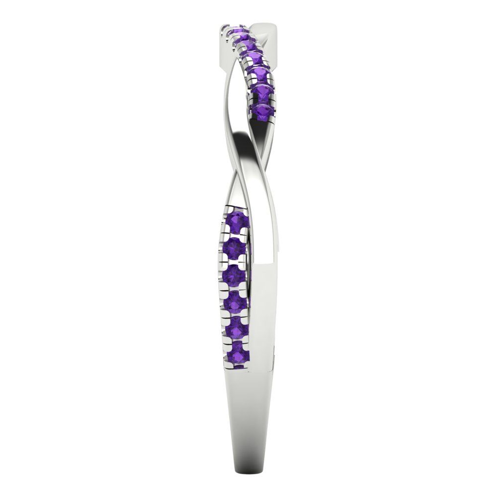 0.16 cttw Natural Amethyst Round Cut White Gold Eternity Wedding Band