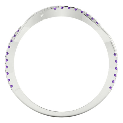 0.16 cttw Natural Amethyst Round Cut White Gold Eternity Wedding Band