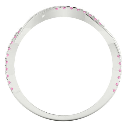 0.16 cttw Simulated Pink Diamond Round Cut White Gold Eternity Wedding Band