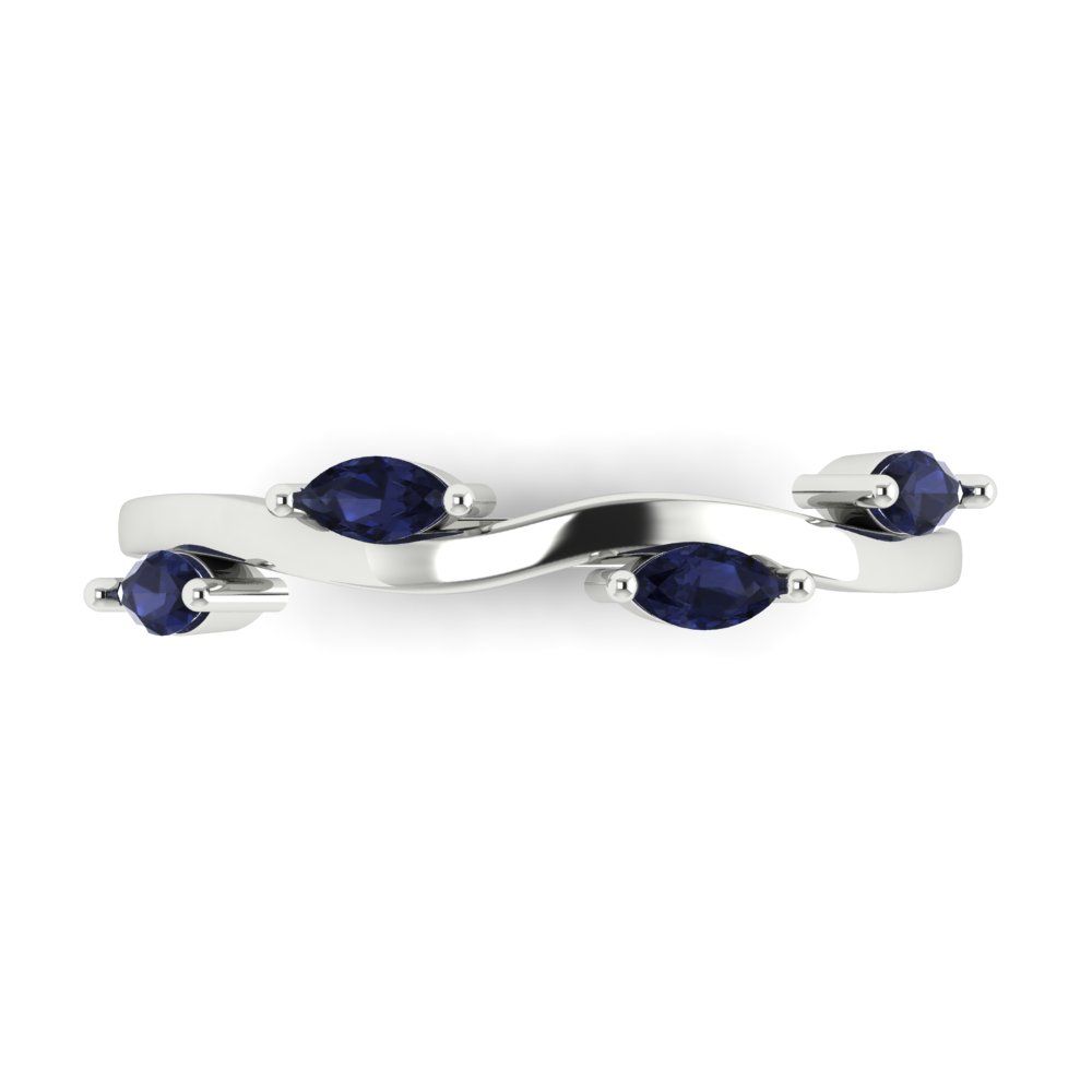 0.4 cttw Simulated Blue Sapphire Marquise Cut White Gold Eternity Wedding Band